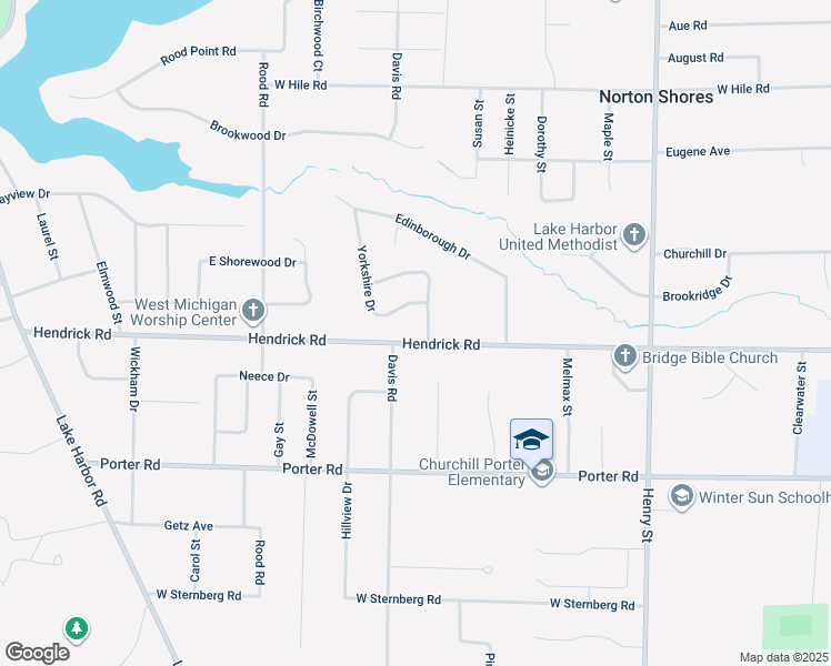 map of restaurants, bars, coffee shops, grocery stores, and more near 1176 Hendrick Road in Norton Shores