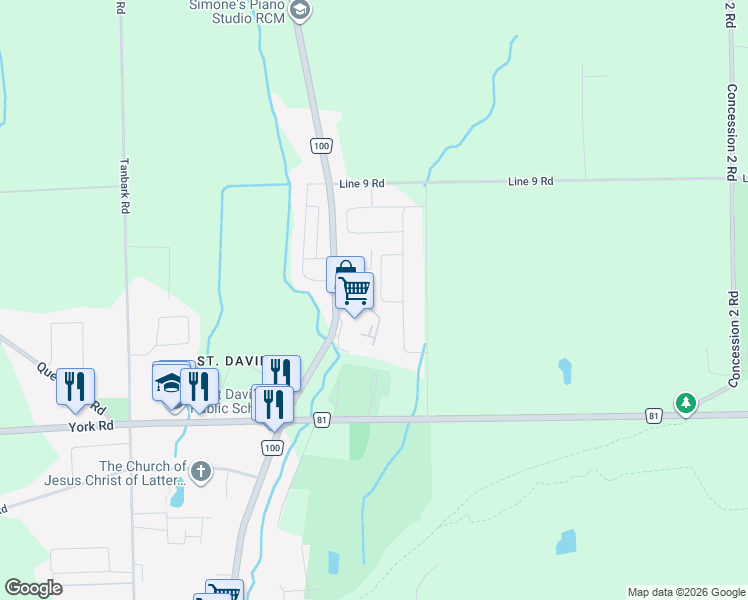 map of restaurants, bars, coffee shops, grocery stores, and more near 56 Dominion Crescent in Niagara-on-the-Lake