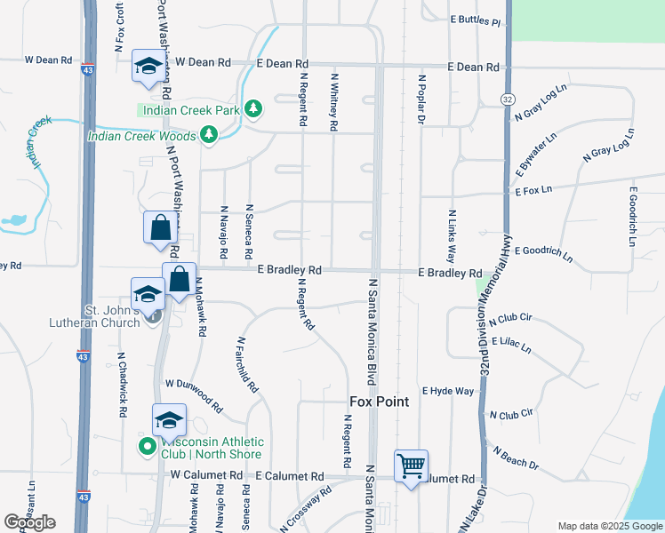 map of restaurants, bars, coffee shops, grocery stores, and more near 8005 N Whitney Rd in Fox Point