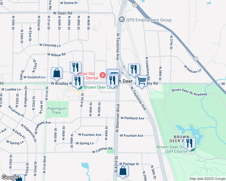 map of restaurants, bars, coffee shops, grocery stores, and more near 7979 North Sherman Boulevard in Milwaukee