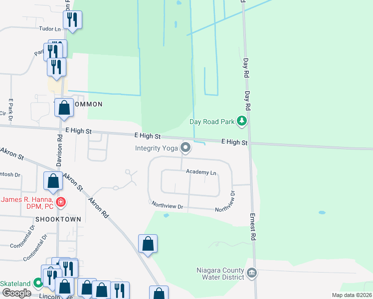 map of restaurants, bars, coffee shops, grocery stores, and more near 5305 Greenview Drive in Lockport