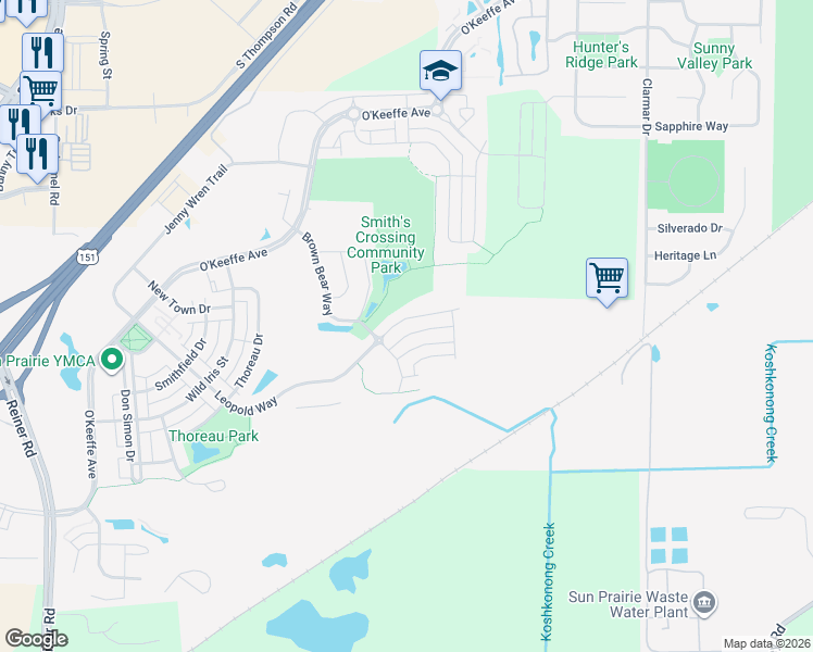 map of restaurants, bars, coffee shops, grocery stores, and more near 2177 Leopold Way in Sun Prairie