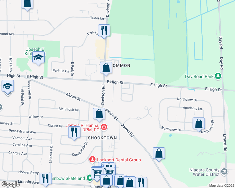 map of restaurants, bars, coffee shops, grocery stores, and more near 41 Lexington Court in Lockport