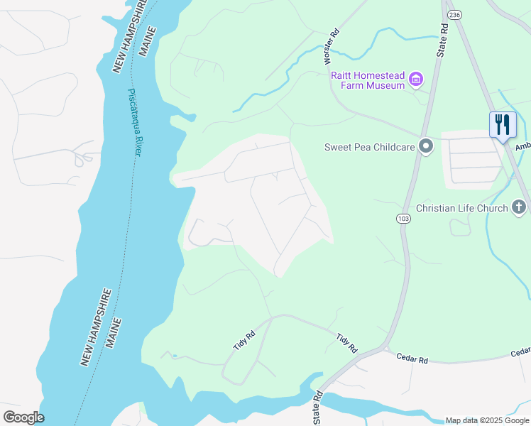 map of restaurants, bars, coffee shops, grocery stores, and more near 41 DC Drive in Eliot