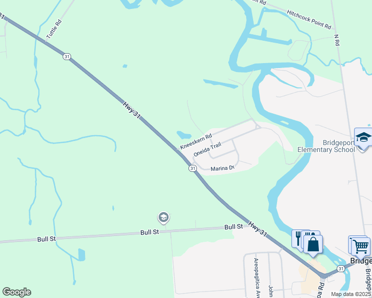 map of restaurants, bars, coffee shops, grocery stores, and more near 7828 Kneeskern Road in Bridgeport