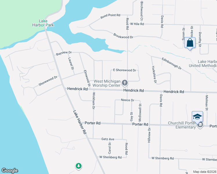 map of restaurants, bars, coffee shops, grocery stores, and more near 1492 Hendrick Road in Norton Shores