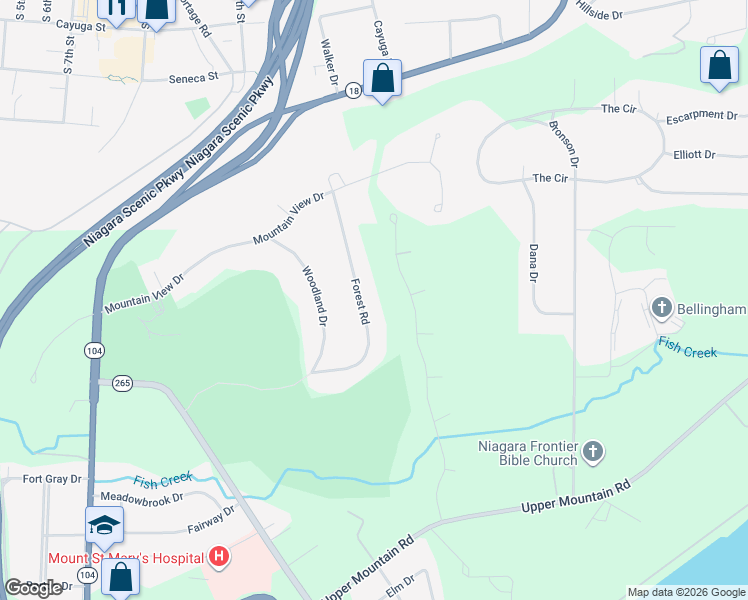 map of restaurants, bars, coffee shops, grocery stores, and more near 5067 Forest Rd in Lewiston