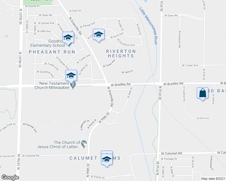 map of restaurants, bars, coffee shops, grocery stores, and more near 7950 North Granville Road in Milwaukee