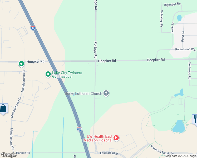 map of restaurants, bars, coffee shops, grocery stores, and more near 5768 Portage Road in Madison