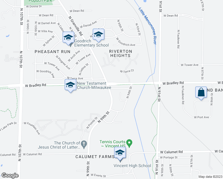 map of restaurants, bars, coffee shops, grocery stores, and more near 7952 North Granville Road in Milwaukee