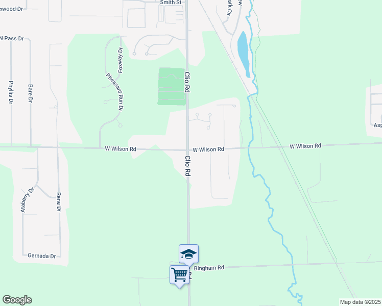 map of restaurants, bars, coffee shops, grocery stores, and more near 10522 Clio Road in Clio