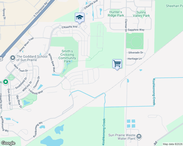 map of restaurants, bars, coffee shops, grocery stores, and more near 2092 Italianate Dr in Sun Prairie