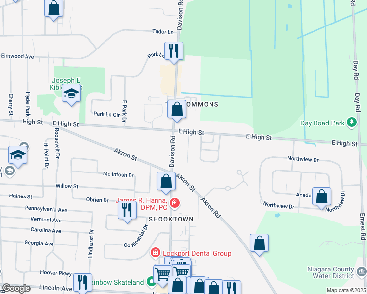 map of restaurants, bars, coffee shops, grocery stores, and more near 34 Lexington Court in Lockport
