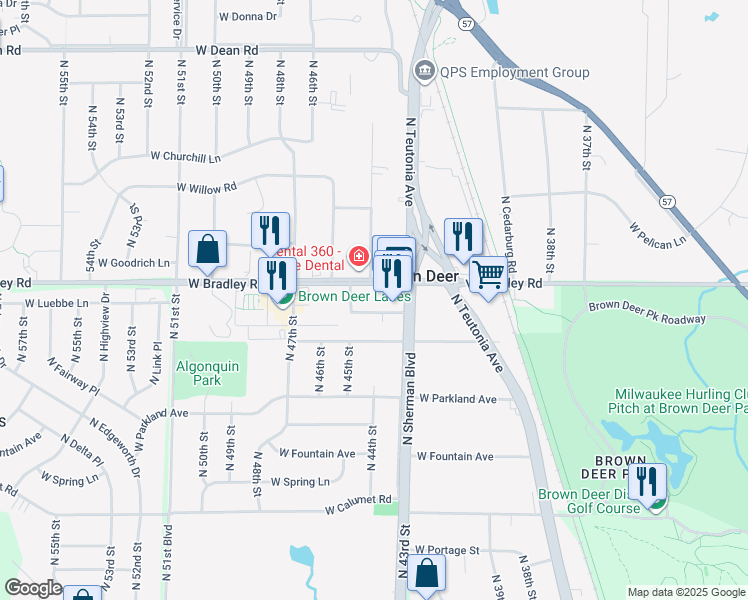 map of restaurants, bars, coffee shops, grocery stores, and more near 7979 North Sherman Boulevard in Milwaukee