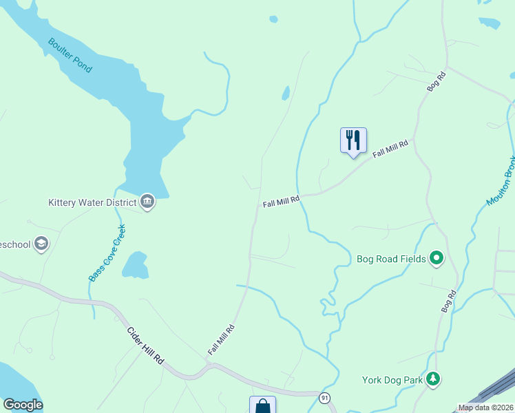 map of restaurants, bars, coffee shops, grocery stores, and more near 52 Fall Mill Road in York