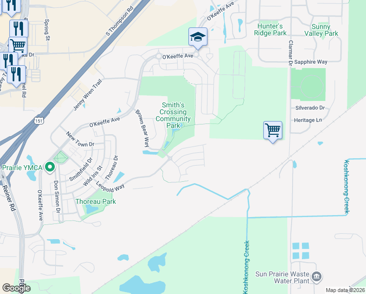map of restaurants, bars, coffee shops, grocery stores, and more near 2177 Leopold Way in Sun Prairie