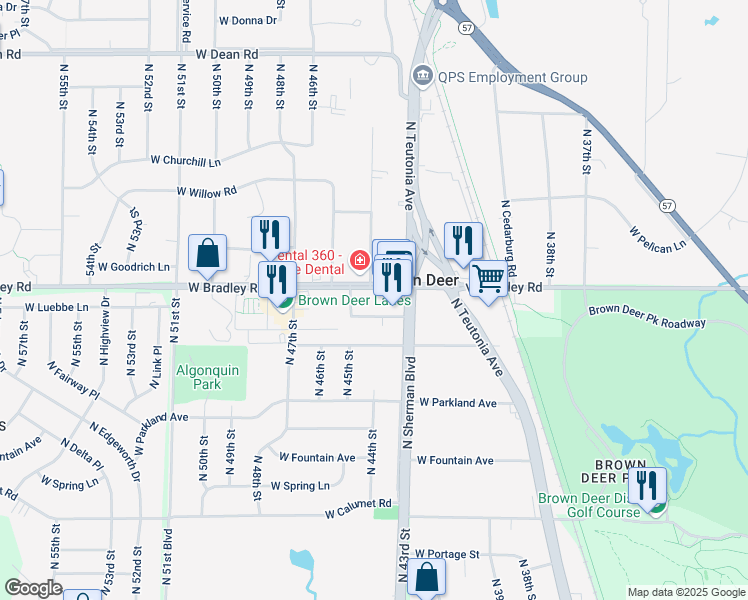 map of restaurants, bars, coffee shops, grocery stores, and more near 7979 North Sherman Boulevard in Milwaukee