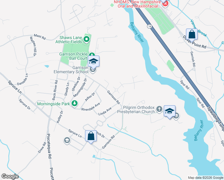map of restaurants, bars, coffee shops, grocery stores, and more near 1 Greenfield Drive in Dover