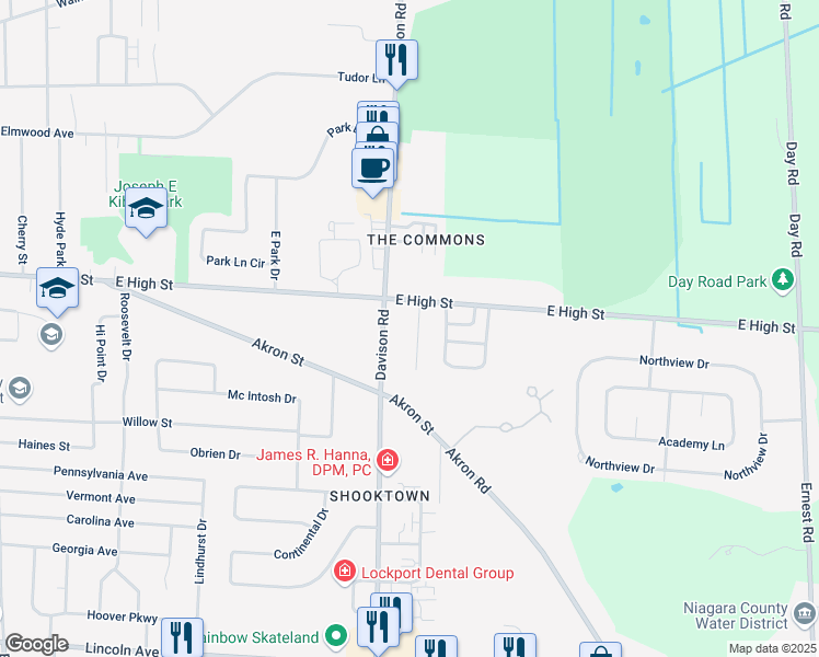 map of restaurants, bars, coffee shops, grocery stores, and more near 34 Lexington Court in Lockport