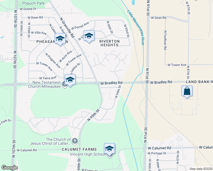 map of restaurants, bars, coffee shops, grocery stores, and more near 7949 North Riverview Court in Milwaukee