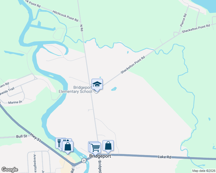 map of restaurants, bars, coffee shops, grocery stores, and more near 374 Shackelton Point Road in Bridgeport