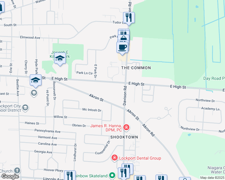 map of restaurants, bars, coffee shops, grocery stores, and more near 793 East High Street in Lockport
