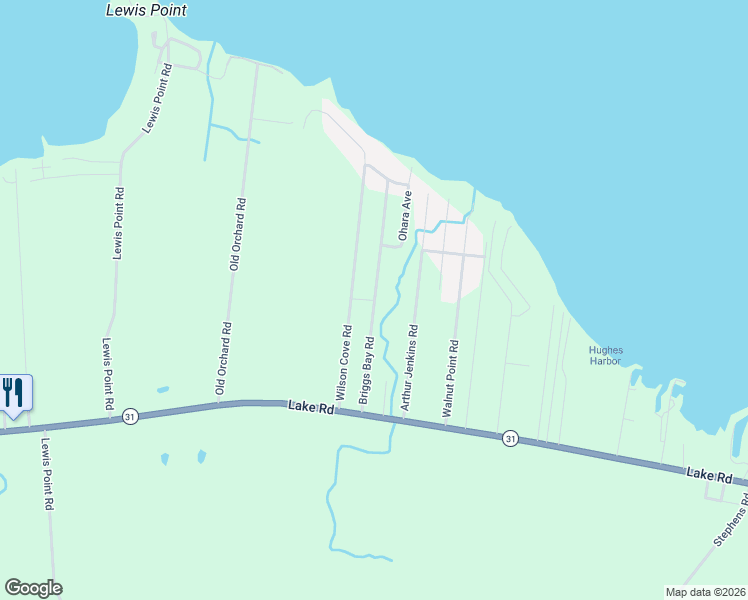 map of restaurants, bars, coffee shops, grocery stores, and more near Briggs Bay Road in Madison County