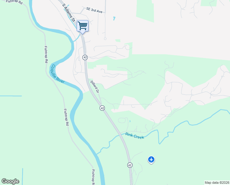 map of restaurants, bars, coffee shops, grocery stores, and more near 94015 Covey Way in Coquille