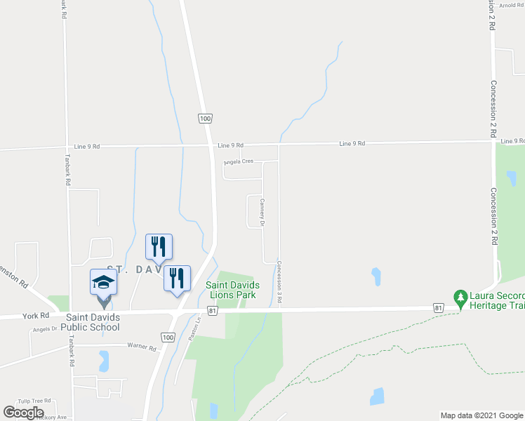 map of restaurants, bars, coffee shops, grocery stores, and more near 13 Cannery Drive in Niagara-on-the-Lake
