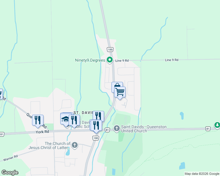 map of restaurants, bars, coffee shops, grocery stores, and more near 107 Millpond Road in Niagara-on-the-Lake