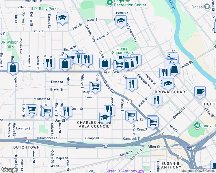 map of restaurants, bars, coffee shops, grocery stores, and more near in Rochester