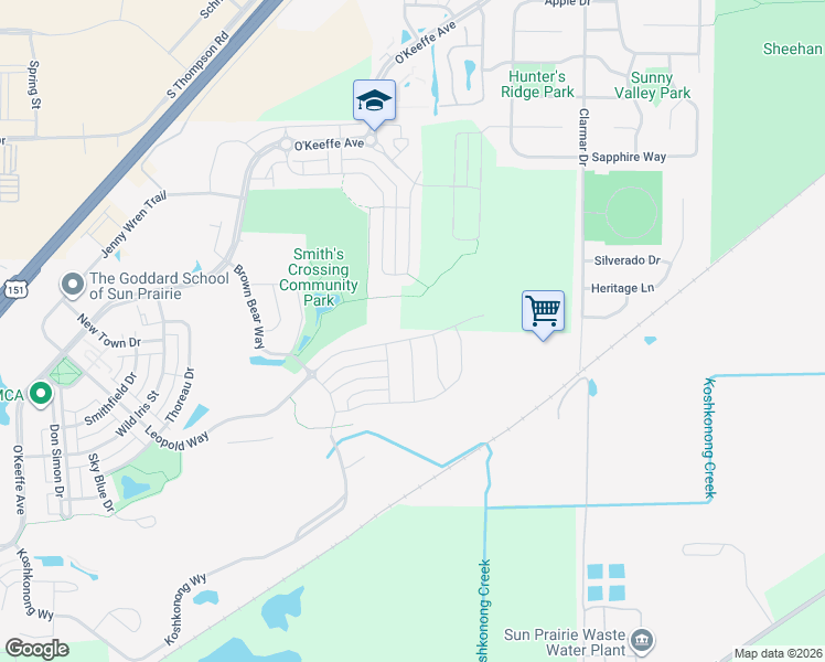 map of restaurants, bars, coffee shops, grocery stores, and more near 2092 Italianate Drive in Sun Prairie