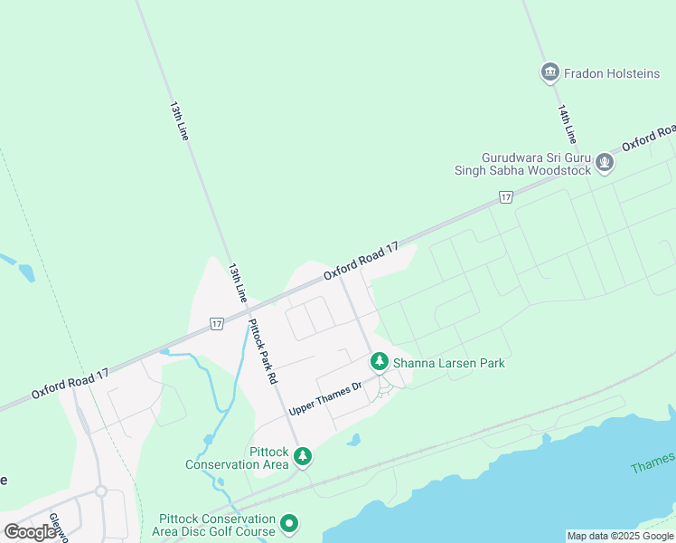 map of restaurants, bars, coffee shops, grocery stores, and more near 745162 Oxford Road 17 in Woodstock