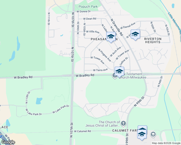 map of restaurants, bars, coffee shops, grocery stores, and more near 10414 West Terra Avenue in Milwaukee