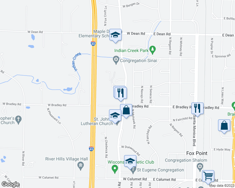 map of restaurants, bars, coffee shops, grocery stores, and more near 425 West Willow Court in Milwaukee