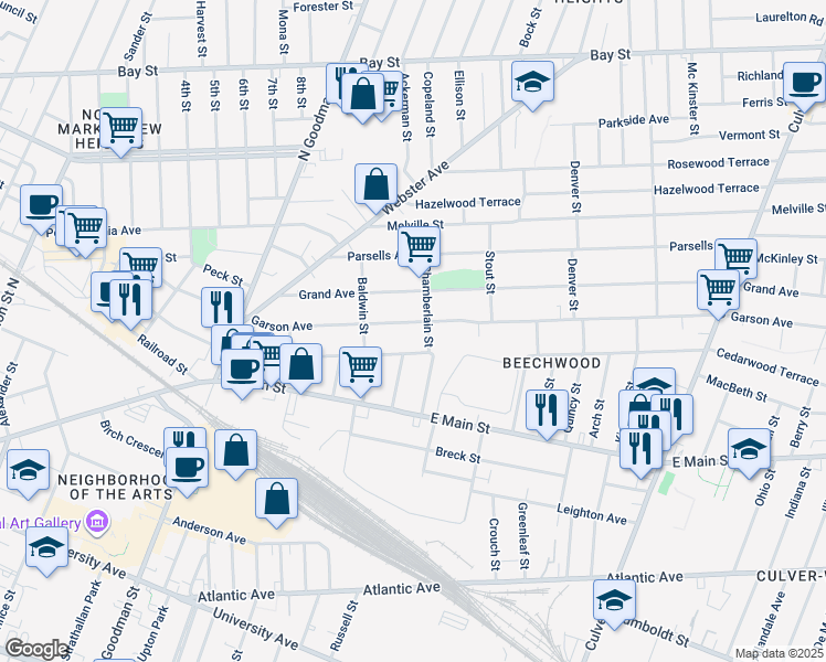 map of restaurants, bars, coffee shops, grocery stores, and more near 436 Garson Avenue in Rochester