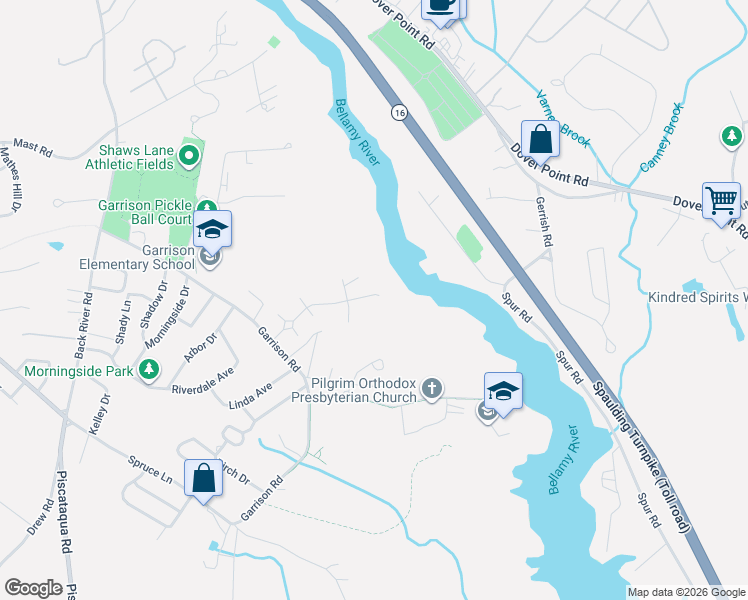 map of restaurants, bars, coffee shops, grocery stores, and more near 112 Bellamy Woods in Dover