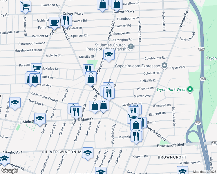 map of restaurants, bars, coffee shops, grocery stores, and more near 50 Presque Street in Rochester
