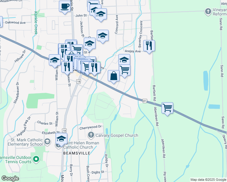 map of restaurants, bars, coffee shops, grocery stores, and more near 4898 King Street in Lincoln