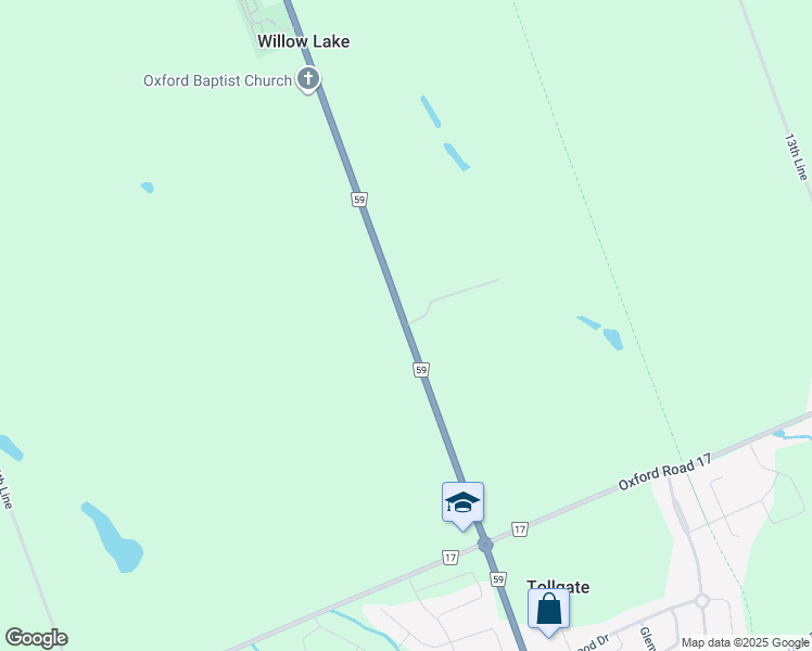 map of restaurants, bars, coffee shops, grocery stores, and more near 595228 Highway 59 in Woodstock