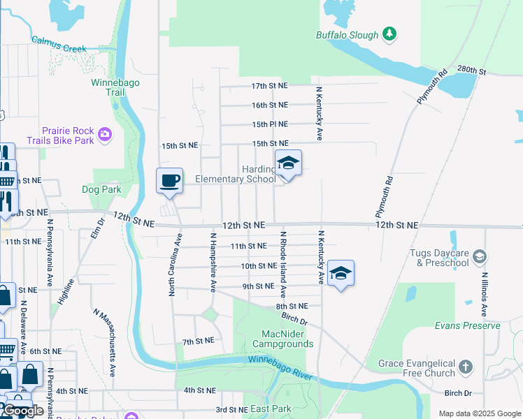 map of restaurants, bars, coffee shops, grocery stores, and more near 1232 N Rhode Island Ave in Mason City