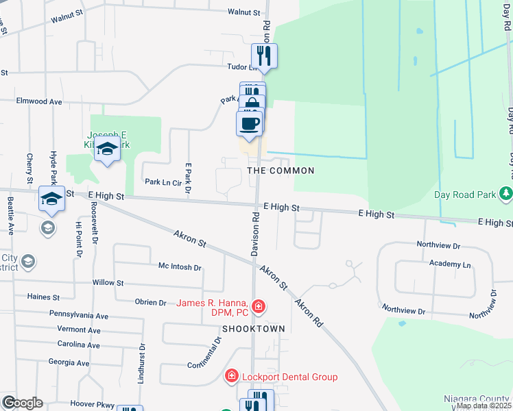map of restaurants, bars, coffee shops, grocery stores, and more near 503 Davison Road in Lockport
