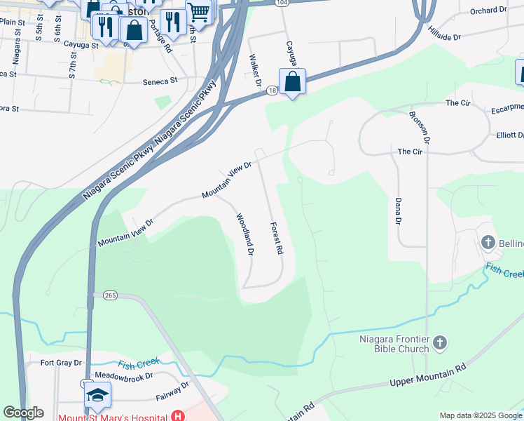 map of restaurants, bars, coffee shops, grocery stores, and more near 5026 Forest Road in Lewiston