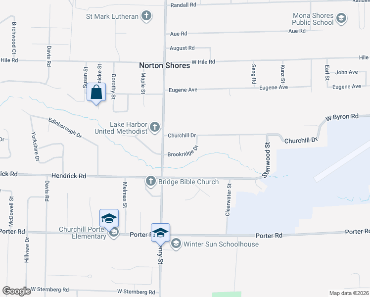 map of restaurants, bars, coffee shops, grocery stores, and more near 720 Brookridge Drive in Norton Shores