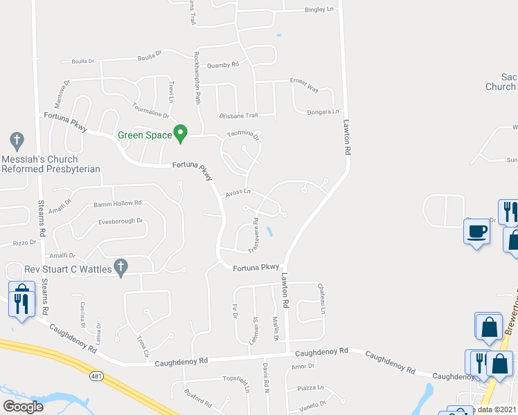 map of restaurants, bars, coffee shops, grocery stores, and more near 5573 Trastevere Road in Clay