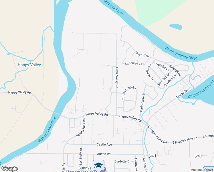 map of restaurants, bars, coffee shops, grocery stores, and more near 251 Palmdale Avenue in Roseburg