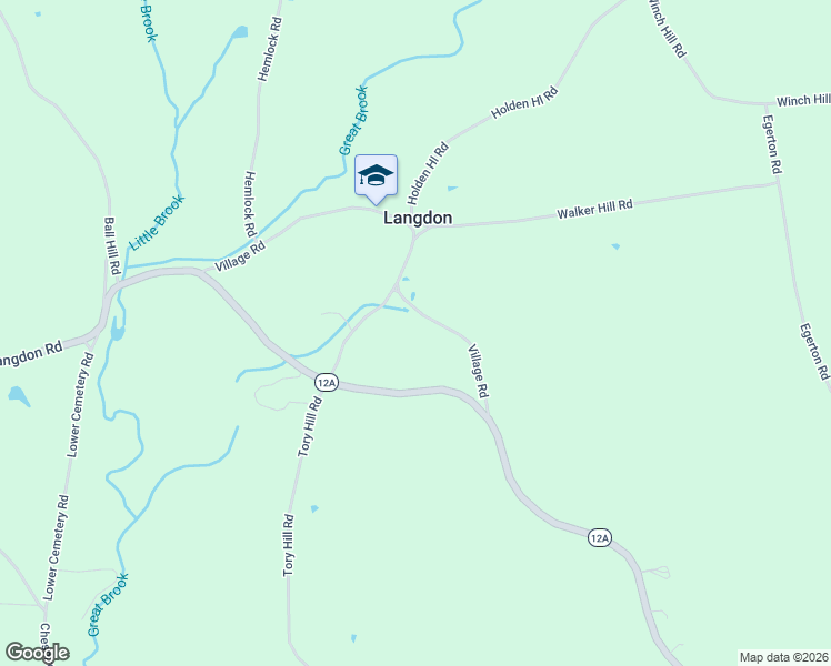 map of restaurants, bars, coffee shops, grocery stores, and more near 71 Village Road in Langdon