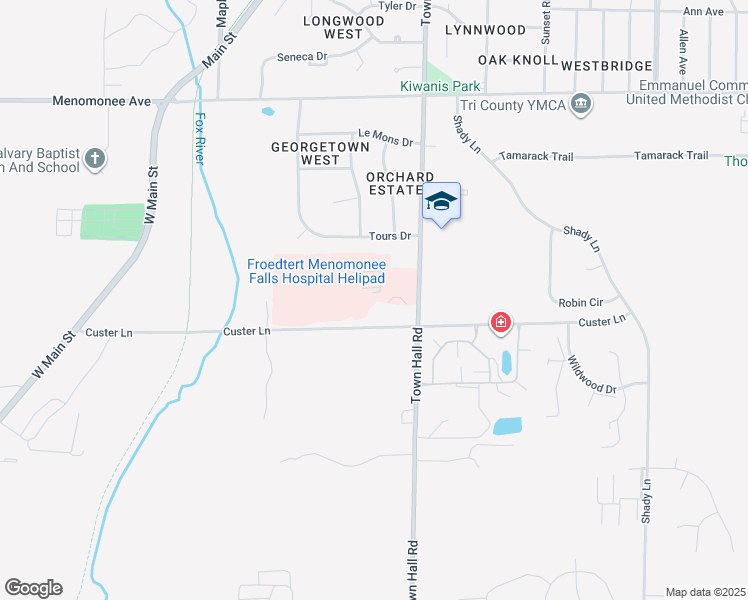 map of restaurants, bars, coffee shops, grocery stores, and more near Community Memorial Hospital in Menomonee Falls