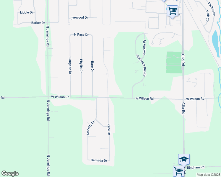 map of restaurants, bars, coffee shops, grocery stores, and more near 11042 West Glen in Clio