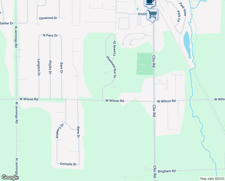 map of restaurants, bars, coffee shops, grocery stores, and more near 3139 Fox Run court in Clio